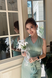 Ndyad V-Neck Sheath Ruffle Wedding Guest Dresses, Green Evening Dresses HZ1024