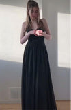 Ndyad Spaghetti Strap Sheath Chiffon Prom Dresses, Black Formal Dresses HZ1024