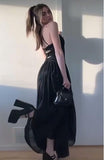 Ndyad Spaghetti Strap Sheath Chiffon Prom Dresses, Black Formal Dresses HZ1024