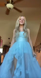 Ndyad Strapless Sheath Tulle Long Prom Dresses, Blue Formal Dresses HZ1024