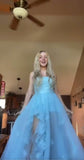 Ndyad Strapless Sheath Tulle Long Prom Dresses, Blue Formal Dresses HZ1024