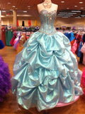 Ndyad Sweetheart Neck Ball Gown Taffeta Beaded Long Prom Dresses Quinceanera Dresses Blue Sweet 16 Dress HZ1024