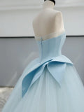 Evafashion Satin Tulle Blue Long Prom Dress, Blue Long Formal Dress HZ1024