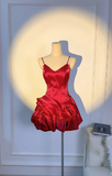 Ndyad Birthday Dresses V-neck Ball Gown Satin Short Prom DressesBurgundy Homecoming Dresses HZ1024