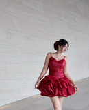 Ndyad Birthday Dresses V-neck Ball Gown Satin Short Prom DressesBurgundy Homecoming Dresses HZ1024