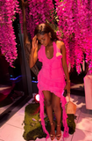 Ndyad Halter Bodycon Birthday Dresses Ruffled Fuchsia Homecoming Dresses HZ1024