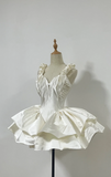 Ndyad V neck Ball Gown Satin Birthday Dresses Ivory Homecoming Dresses HZ1024