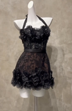 Ndyad Halter Sheath Lace Short Prom Dresses Black Homecoming Dresses HZ1024
