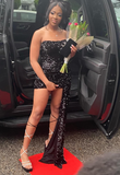 Ndyad Sequin Birthday Dresses Strapless Bodycon Chiffon Short Prom Dresses Sequin Birthday Dresses Black Homecoming Dresses HZ1024