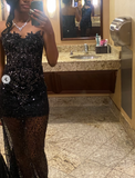 Ndyad Strapless Sheath Long Prom Dresses with Appliques Tulle Black Formal Dresses HZ1024