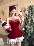 Ndyad Red Hoco Dress Strapless Birthday Dresses Velvet Christmas Dresses HZ1024