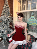 Ndyad Red Hoco Dress Strapless Birthday Dresses Velvet Christmas Dresses HZ1024