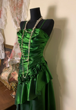 Ndyad Green Formal Dresses Spaghetti Straps Ruffles Long Prom Dresses Sheath Evening Dresses HZ1024