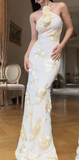 Ndyad Halter Sheath Long Prom Dresses White Formal Dresses HZ1024