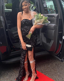 Ndyad Sweetheart Sheath Long Prom Dresses with Slits Black Formal Dresses HZ1024