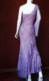 Ndyad One Shoulder Sheath Long Prom Dresses,Beaded Chiffon Purple Formal Dresses HZ1024
