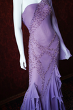 Ndyad One Shoulder Sheath Long Prom Dresses,Beaded Chiffon Purple Formal Dresses HZ1024