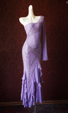 Ndyad One Shoulder Sheath Long Prom Dresses,Beaded Chiffon Purple Formal Dresses HZ1024