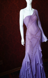 Ndyad One Shoulder Sheath Long Prom Dresses,Beaded Chiffon Purple Formal Dresses HZ1024