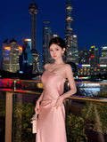 Ndyad Strapless Sheath Long Prom Dresses, Satin Pink Formal Dresses HZ1024