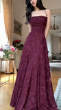 Ndyad Spaghetti Strap Sheath Wedding Guest Dresses,Lace Rust Red Formal Dresses HZ1024