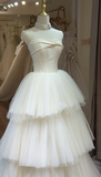 Ndyad Strapless Ball Gown Simple Tulle Wedding Dresses Ivory Bridal Gowns HZ1024