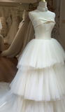 Ndyad Strapless Ball Gown Simple Tulle Wedding Dresses Ivory Bridal Gowns HZ1024