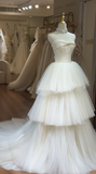 Ndyad Strapless Ball Gown Simple Tulle Wedding Dresses Ivory Bridal Gowns HZ1024