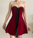 Ndyad Birthday Dresses Strapless Hoco Dresses Burgundy Short New Year's Evening Dresses HZ1024
