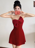Ndyad Velvet Birthday Dresses Strapless Hoco Dresses Short Burgundy New Year's Eve Dresses HZ1024
