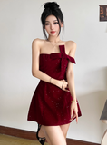 Ndyad Birthday Dresses Strapless Hoco Dresses Short Burgundy Christmas New Year Evening Dresses HZ1024