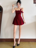 Ndyad Birthday Dresses Strapless Hoco Dresses Short Burgundy Christmas New Year Evening Dresses HZ1024