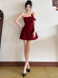 Ndyad Birthday Dresses Strapless Hoco Dresses Short Burgundy Christmas New Year Evening Dresses HZ1024