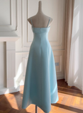 Ndyad Spaghetti Straps A-Line Long Prom Dresses Pale Blue Long Formal Dresses HZ1024