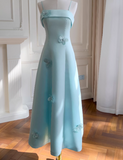 Ndyad Spaghetti Straps A-Line Long Prom Dresses Pale Blue Long Formal Dresses HZ1024