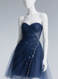 Ndyad Sweetheart Neck Sheath Short Prom Dresses Navy Blue Hoco Dresses HZ1024