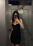Ndyad Tight Hoco Dresses Black Short Prom Dresses Spaghetti Straps Birthday Dresses HZ1024