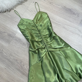 Ndyad Sheath Green Hoco Dresses Satin Spaghetti Strap Short Prom Dresses HZ1024