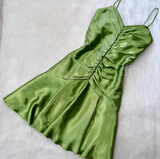 Ndyad Sheath Green Hoco Dresses Satin Spaghetti Strap Short Prom Dresses HZ1024