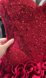 Ndyad Burgundy Tight Hoco Dresses Lace Sequin Birthday Dresses Spaghetti Strap Short Prom Dresses HZ1024
