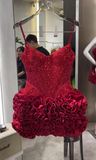 Ndyad Burgundy Tight Hoco Dresses Lace Sequin Birthday Dresses Spaghetti Strap Short Prom Dresses HZ1024