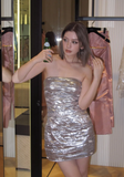 Ndyad Sheath Short Prom Dresses Silver Homecoming Dresses Strapless Shiny Birthday Dresses HZ1024