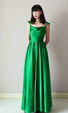 Ndyad Square Neck Sheath Long Prom Dresses, Satin Green Evening Dresses HZ1024
