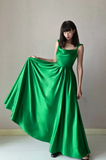Ndyad Square Neck Sheath Long Prom Dresses, Satin Green Evening Dresses HZ1024