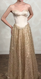 Ndyad Strapless Sheath Long Prom Dresses, Sparkly Sequined Tulle Gold Evening Dresses HZ1024