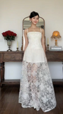 Ndyad Spaghetti Strap Sheath Evening Dresses, Lace Applique Guest Dresses, Ivory Formal Dresses HZ1024