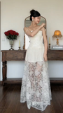 Ndyad Spaghetti Strap Sheath Evening Dresses, Lace Applique Guest Dresses, Ivory Formal Dresses HZ1024