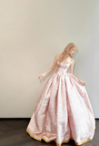 Ndyad Sweetheart A-Line Long Prom Dresses, Satin Pink Long Formal Dresses Sweet 16 Dress HZ1024