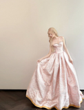Ndyad Sweetheart A-Line Long Prom Dresses, Satin Pink Long Formal Dresses Sweet 16 Dress HZ1024
