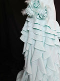 Ndyad One Shoulder A-Line Long Prom Dresses, Tiered Chiffon Blue Evening Gowns HZ1024